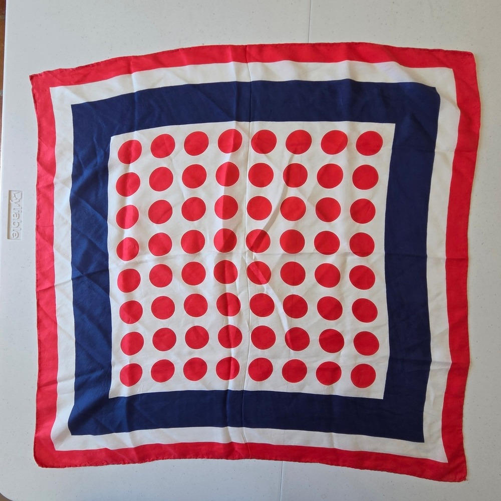 Vintage Red White Blue Polka Dot Square Scarf Nautical Americana Neckerchief